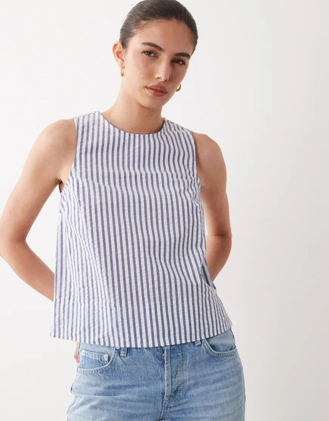  New Look Stripe Shell Top In Blue 