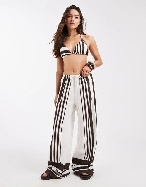  New Look Striped Beach Trousers In White Pattern 
