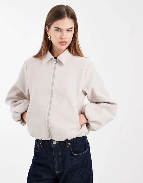  New Look Zip Through Bomber Jacket In Stone Neutral 