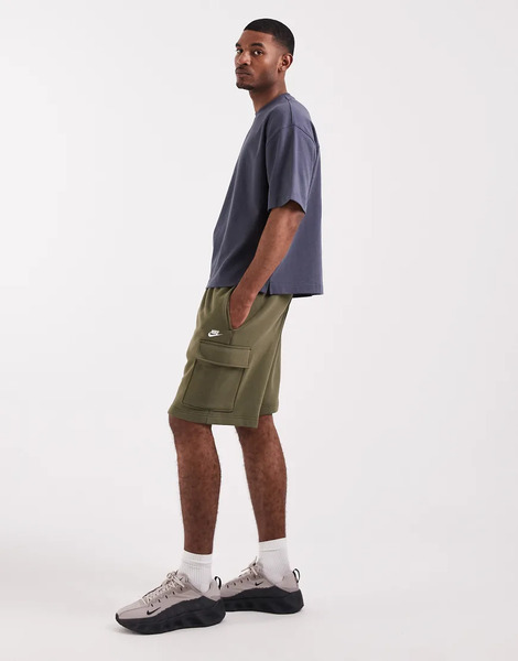  Nike Club Fleece Cargo Shorts In Khaki Green 