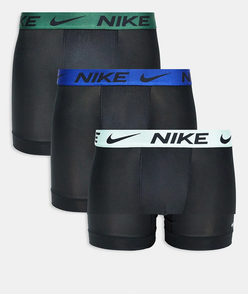  Nike Essential Microfibre 3 Pack Boxer Brief In Black With Coloured Waistband In Blue / Mint / Green Waistbands 