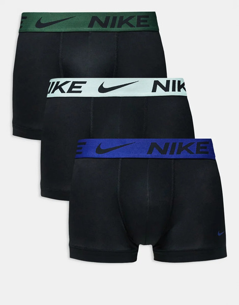  Nike Essential Microfibre 3 Pack Trunk In Black With Coloured Waistband In Green / Blue / Mint Waistbands 