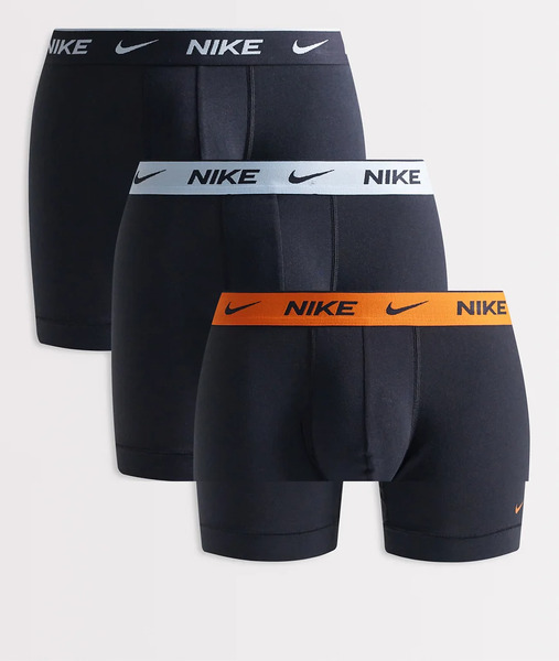  Nike Everyday Cotton Stretch 3 Pack Boxer Brief In Black With Coloured Waistband In Blue/ Orange/ Black 