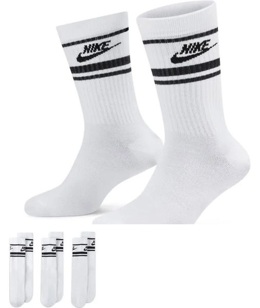  Nike Everyday Essential 3 Pack Socks In White/black 
