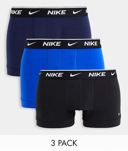  Nike 3 Pack Cotton Stretch Trunks In Black/navy/blue Multi 