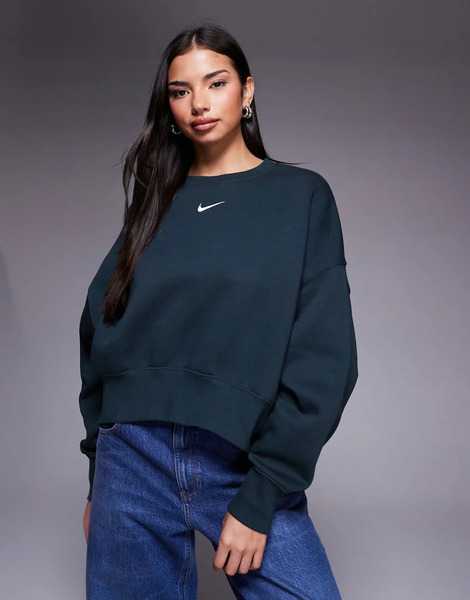  Nike Phoenix Fleece Over Oversized Sweatshirt In Dark Green 