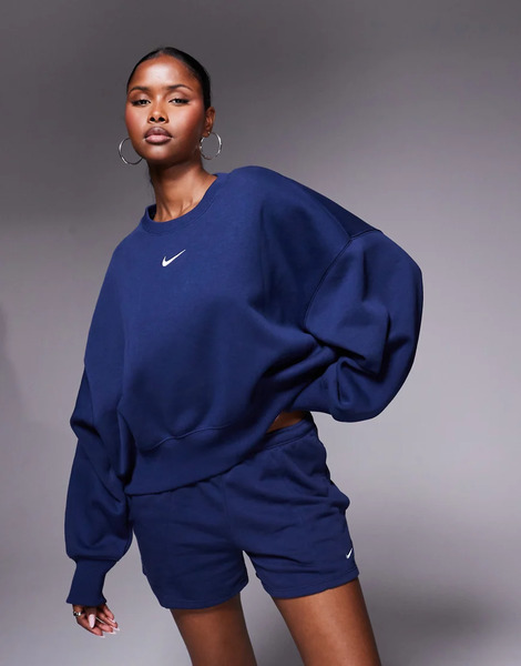  Nike Phoenix Fleece Over Oversized Sweatshirt In Navy 