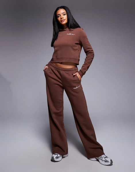  Nike Script Logo Straight Leg Joggers In Brown 
