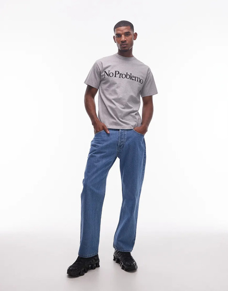  No Problemo Baggy Jeans In Mid Blue Wash 
