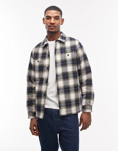  No Problemo Flannel Overshirt With Quilted Lining In Navy Check 