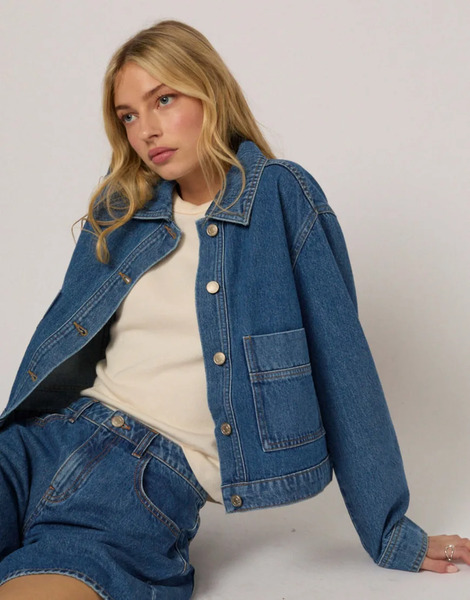  Nobody's Child Boxy Denim Jacket In Blue 
