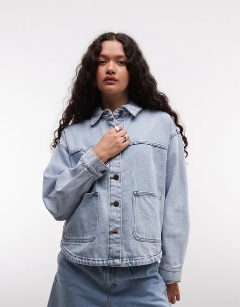  Noisy May Boxy Jacket In Light Blue Denim 