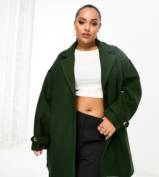 Noisy May Curve Oversized Collar Jacket In Khaki Green 