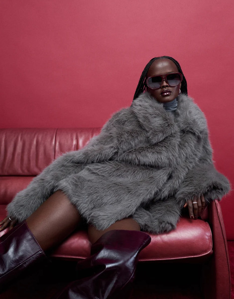  Noisy May Faux Fur Jacket In Grey 