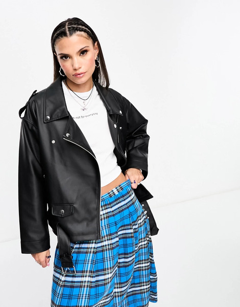  Noisy May Faux Leather Oversized Biker Jacket In Black 