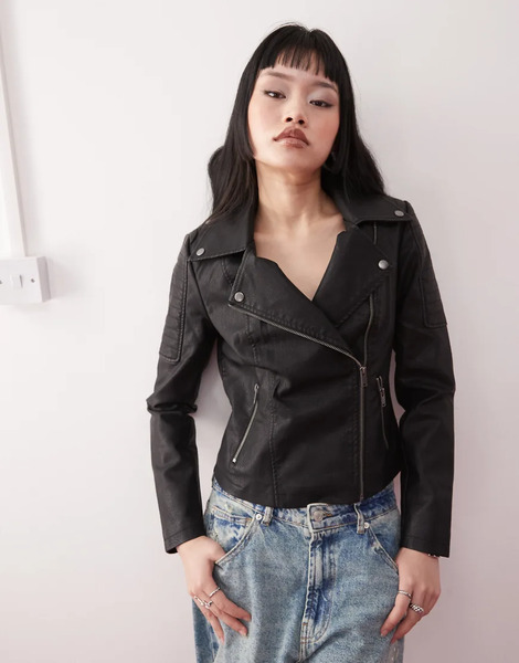  Noisy May Leather Look Jacket In Black 