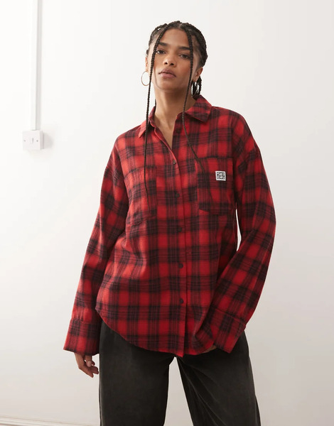  Noisy May Oversize Shirt In Red Check 