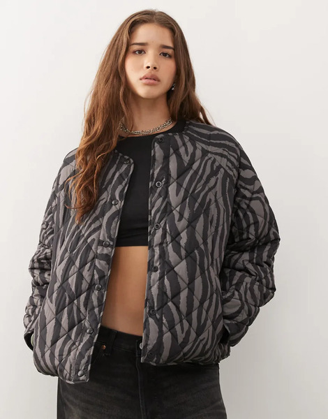  Noisy May Quilted Zebra Jacket In Grey 