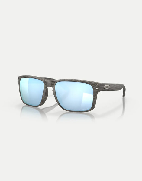  Oakley Holbrook Woodgrain Collection Square Polarised Sunglasses With Blue Mirrored Lens In Woodgrain Brown 