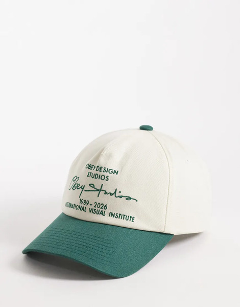  Obey Design Studios Five Panel Strapback Cap With Contrast Peak In Multi 