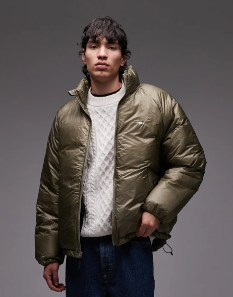  Obey Echo Puffer Jacket In Khaki Neutral 