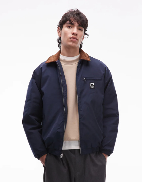  Obey Elysian Worker Jacket In Navy With Contrast Collar 