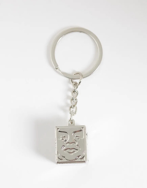  Obey Icon Face Cube Key Chain In Silver 