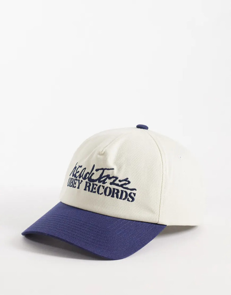  Obey Jazz Records Script Snapback Contrast Peak Cap In Multi 