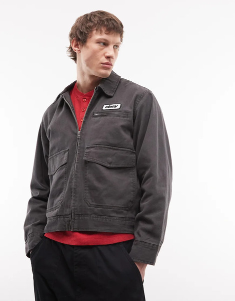  Obey Walter Work Jacket In Black 
