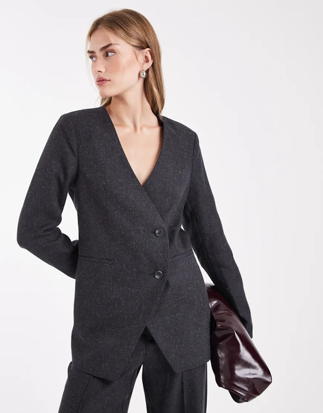  Object Asymmetric Detail Tailored Blazer Co Ord In Dark Grey Melange 