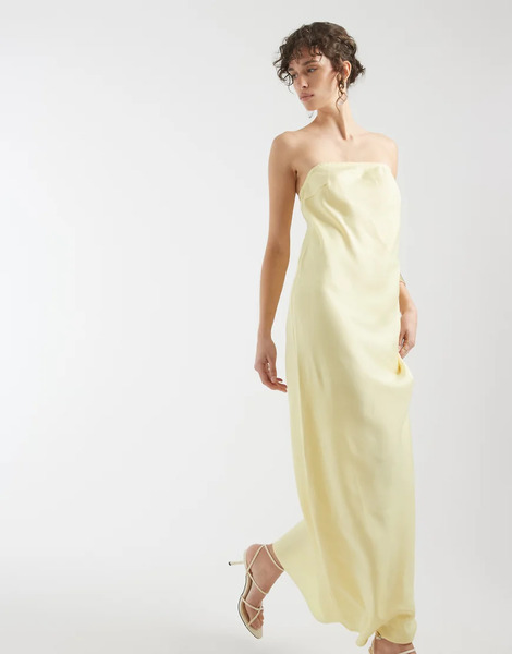  Object Bandeau Satin Maxi Dress In Butter Yellow 