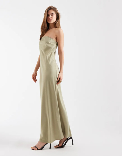  Object Bandeau Satin Maxi Dress In Sage Green 
