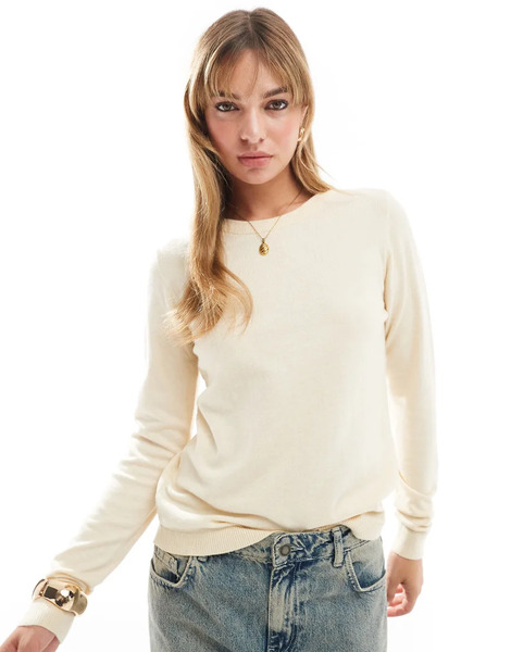  Object Crewneck Knitted Jumper In Cream White 