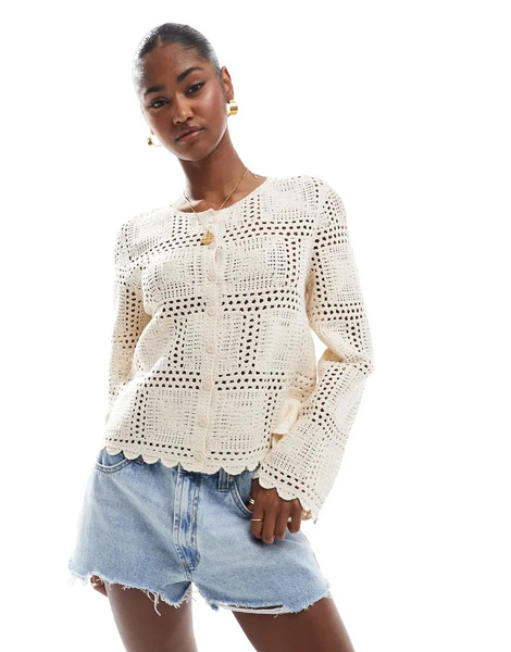  Object Crochet Cardigan In Cream White 