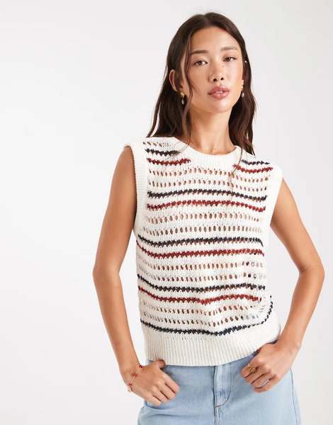  Object Crochet Knitted Sleeveless Layering Vest In Multicolour 