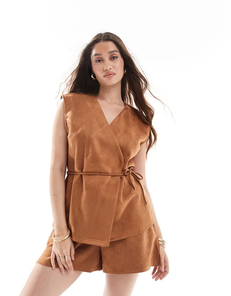  Object Faux Suede Pull On Shorts Co Ord In Camel Beige Neutral 