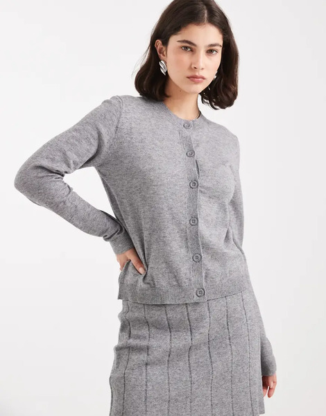  Object Fine Gauge Cardigan Co Ord In Grey Melange 