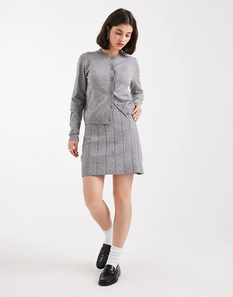 Object Fine Gauge Knitted Mini Skirt Co Ord In Medium Grey Melange 