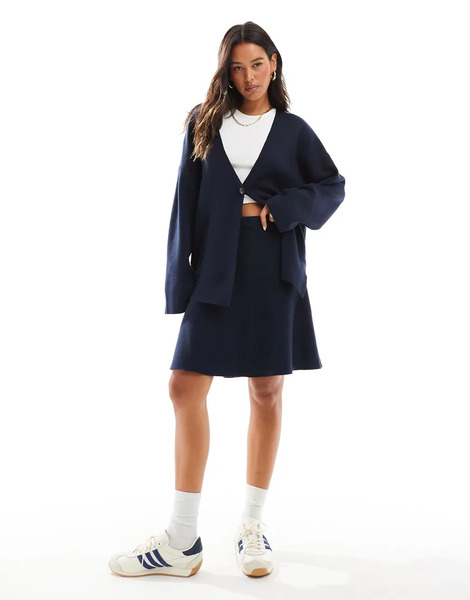  Object Knitted Mini Skater Skirt Co Ord In Navy 