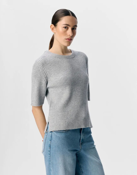  Object Knitted Top In Light Grey Melange 