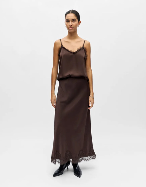  Object Lace Hem Maxi Skirt In Chocolate Brown 