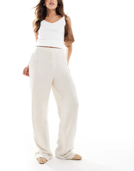  Object Linen Touch Wide Leg Trouser In Cream White 