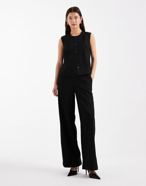 Object Mid Rise Pull On Smart Trouser Co Ord In Black Grey Pinstripe 