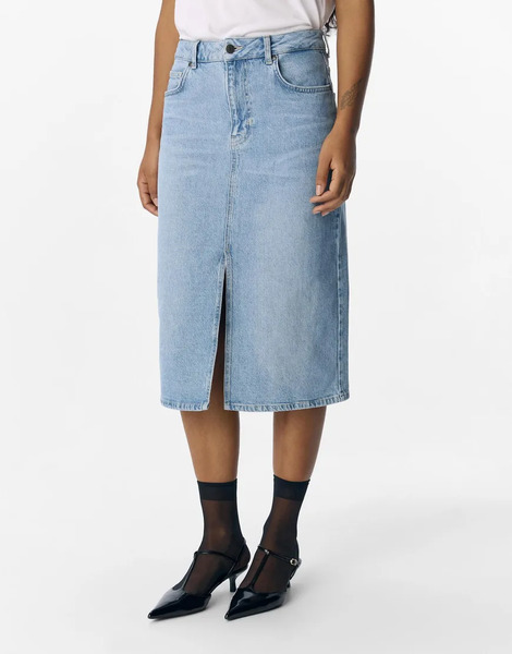  Object Midi Skirt In Light Blue Denim 