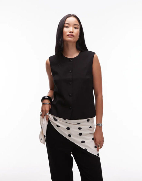  Object O Neck Waistcoat Co Ord In Black 