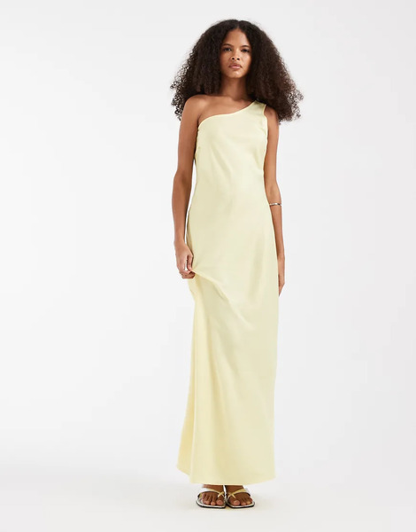  Object One Shoulder Satin Maxi Dress In Butter Yellow 