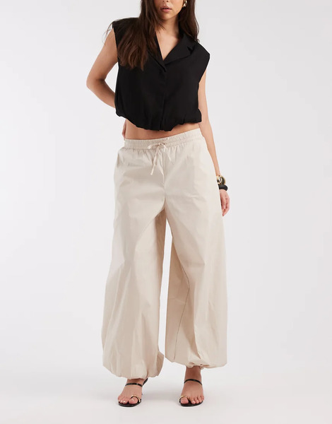  Object Poplin Balloon Tie Waist Trouser In Cream White 