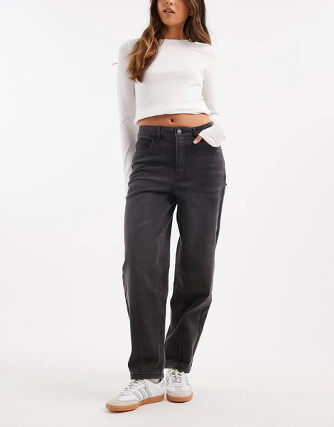  Object Premium Barrel Leg Jeans In Black 