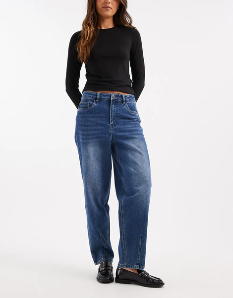  Object Premium Barrel Leg Jeans In Medium Blue Wash 