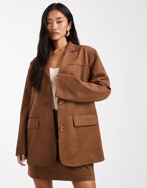 Object Premium Faux Suede Blazer Co Ord In Camel Neutral 